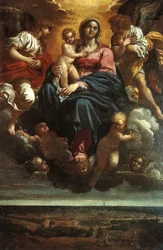 La Virgen y el Niño en las nubes